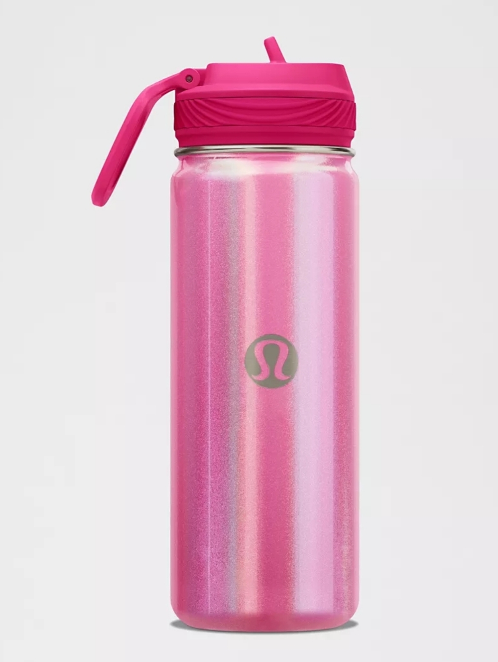 Lululemon Pink Iridesent Straw Sports Water Bottle Jeweled Magenta 18 Oz Sparkly - Picture 2 of 5